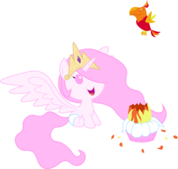 Size: 4598x4367 | Tagged: safe, artist:livehotsun, philomena, princess celestia, alicorn, phoenix, pony, g4, absurd resolution, baby, baby celestia, baby eyes, baby pony, diaper, duo, female, filly, filly celestia, foal, hatchling, phoenix chick, phoenix egg, pink-mane celestia, simple background, spread wings, transparent background, vector, wings, younger
