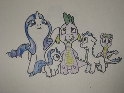 Size: 1600x1200 | Tagged: safe, artist:hillbe, rarity, spike, oc, dracony, hybrid, g4, female, interspecies offspring, male, offspring, parent:rarity, parent:spike, parents:sparity, ship:sparity, shipping, straight, traditional art