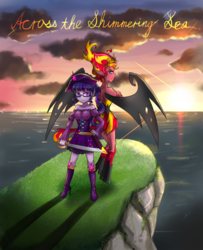 Size: 800x985 | Tagged: safe, artist:tzc, sci-twi, sunset shimmer, twilight sparkle, equestria girls, g4, duo, sunset, sunset satan
