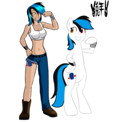 Size: 1200x1300 | Tagged: safe, artist:usagifriday, oc, oc only, human, pony, belly button, bipedal, duo, human ponidox, humanized, midriff