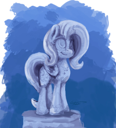 Size: 1800x1985 | Tagged: safe, artist:thefloatingtree, fluttershy, g4, female, folded wings, looking up, monochrome, newbie artist training grounds, solo, statue