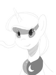 Size: 720x960 | Tagged: safe, artist:candlesnacks, derpibooru exclusive, princess luna, g4, female, lineart, monochrome, simple background, sketch, solo
