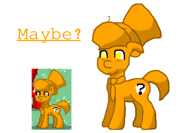 Size: 800x600 | Tagged: safe, artist:barbra, oc, oc only, oc:maybe, oc:no, earth pony, pony, pony town, :|, bags under eyes, cropped, empty eyes, hat, male, maybe, messy mane, necktie, no pupils, question mark, simple background, solo, stallion, top hat, white background, wide eyes
