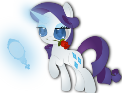 Size: 4922x3741 | Tagged: safe, artist:spophia, rarity, g4, female, flower, flower in mouth, glowing horn, horn, lidded eyes, magic, mirror, mouth hold, rose, solo, telekinesis