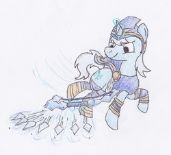 Size: 1776x1602 | Tagged: safe, artist:egg_roll, derpibooru exclusive, pony, arrow, bow (weapon), bow and arrow, league of legends, newbie artist training grounds, ponified, solo, traditional art, weapon