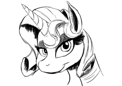 Size: 1169x826 | Tagged: safe, artist:darkhestur, rarity, pony, unicorn, g4, black and white, bust, female, grayscale, looking at you, monochrome, simple background, sketch, solo, white background
