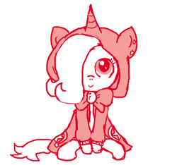 Size: 640x600 | Tagged: safe, artist:ficficponyfic, oc, oc only, oc:emerald jewel, earth pony, pony, colt quest, bowtie, child, clothes, colt, cute, cute face, ear piercing, femboy, foal, hair over one eye, hnnng, hoodie, horn, male, monochrome, piercing, smiling, solo, trap, weapons-grade cute