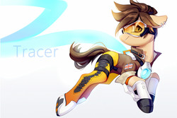 Size: 1500x1000 | Tagged: safe, artist:rocy canvas, earth pony, pony, crossover, goggles, overwatch, ponified, solo, tracer