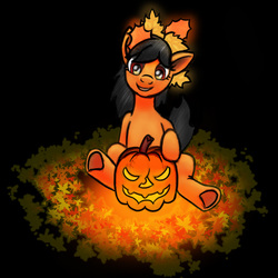 Size: 785x785 | Tagged: safe, artist:mentalmongloid, derpibooru exclusive, oc, oc only, oc:trick-or-treat, pony, commission, food, glowing, jack-o-lantern, pumpkin, smiling