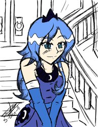 Size: 2550x3300 | Tagged: safe, artist:nayaasebeleguii, princess luna, human, g4, female, humanized, s1 luna, solo, stairs