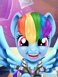 Size: 344x454 | Tagged: safe, rainbow dash, g4, armor, creepy, flash game, fynsy, game, uncanny valley