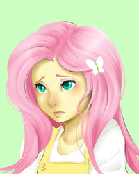 Size: 1200x1500 | Tagged: safe, artist:catvilu, fluttershy, equestria girls, g4, blushing, bust, cute, eyeshadow, female, frown, makeup, portrait, shy, shyabetes, solo