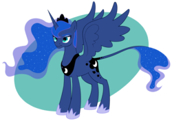 Size: 1024x727 | Tagged: safe, artist:petalierre, princess luna, alicorn, classical unicorn, pony, g4, female, frown, horn, leonine tail, lidded eyes, mare, solo, spread wings