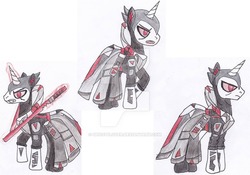 Size: 800x560 | Tagged: safe, artist:ghost1lover, pony, unicorn, battleborn, ponified, poses, rath, rath (battleborn), simple background, solo, sword, traditional art, watermark, weapon, white background