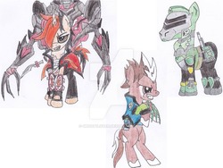 Size: 800x600 | Tagged: safe, artist:ghost1lover, earth pony, pony, unicorn, battleborn, deviantart watermark, mellka, obtrusive watermark, oscar mike (battleborn), ponified, shayne (battleborn), simple background, traditional art, trio, watermark, white background