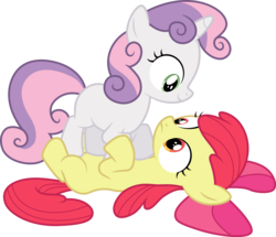 Size: 4646x4000 | Tagged: safe, artist:djdavid98, apple bloom, sweetie belle, earth pony, pony, brotherhooves social, g4, my little pony: friendship is magic, .ai available, .svg available, duo, pounce, simple background, transparent background, vector