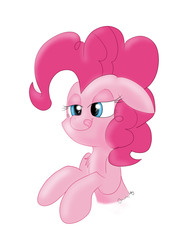 Size: 2456x3484 | Tagged: safe, artist:meowmavi, pinkie pie, g4, chest fluff, cute, female, high res, licking, licking lips, simple background, solo, tongue out, white background