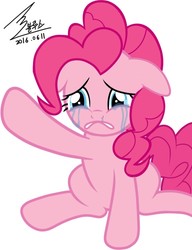 Size: 740x962 | Tagged: safe, artist:bluse, pinkie pie, earth pony, pony, g4, alone, background removed, crying, female, front view, runny nose, sad, show accurate, signature, simple background, sitting, solo, white background