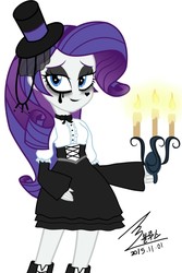 Size: 743x1114 | Tagged: safe, artist:bluse, rarity, equestria girls, g4, background removed, candle, clothes, costume, eyeliner, female, goth, gothity, hat, makeup, show accurate, simple background, solo, top hat, white background