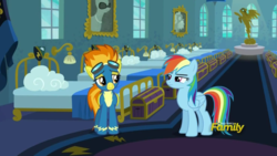 Size: 1279x720 | Tagged: safe, screencap, rainbow dash, spitfire, pony, g4, newbie dash, clothes, wonderbolts, wonderbolts uniform