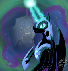 Size: 1044x1100 | Tagged: safe, artist:mickeymonster, nightmare moon, princess luna, alicorn, pony, g4, angry, crying, glowing horn, horn