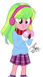 Size: 700x1257 | Tagged: safe, artist:bluse, lemon zest, equestria girls, g4, clothes, coat, cute, female, headphones, mittens, pleated skirt, show accurate, simple background, skirt, socks, solo, sweet potato, white background
