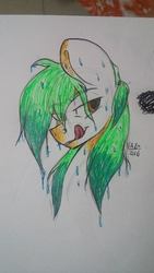 Size: 451x800 | Tagged: safe, artist:vazquezg19, big ears, bust, looking back, original character do not steal, sexy, tongue out, traditional art, water, wet mane