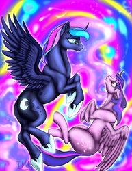 Size: 1166x1512 | Tagged: safe, artist:ladyilus, princess luna, twilight sparkle, alicorn, pony, g4, twilight sparkle (alicorn)