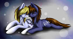 Size: 3000x1621 | Tagged: safe, artist:lorettarthun, oc, oc only, pony, duo, female, male, oc x oc, shipping, straight