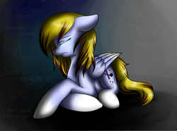 Size: 1492x1111 | Tagged: safe, artist:lorettarthun, oc, oc only, pegasus, pony, crying, female, lying down, mare, prone, sad, solo