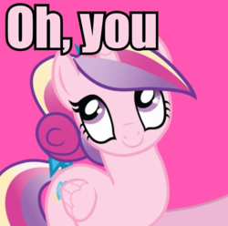 Size: 594x590 | Tagged: safe, artist:vanetoxicxx, princess cadance, g4, female, image macro, meme, oh you, pink text, solo, teen princess cadance