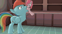 Size: 445x250 | Tagged: safe, artist:mr.tektite, pinkie pie, rainbow dash, pegasus, pony, g4, 3d, animated, belly, ear flick, female, fetish, licking, licking lips, mare, one eye closed, pinkie prey, preddash, source filmmaker, tongue out, vore, willing vore, wink