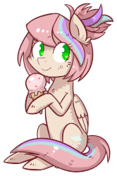 Size: 726x1091 | Tagged: safe, artist:kyaokay, oc, oc only, oc:sweet skies, pegasus, pony, animated, food, hoof hold, ice cream, licking, simple background, solo, tongue out, transparent background