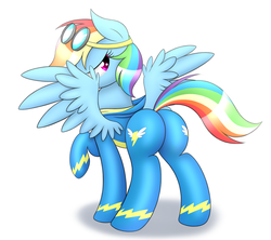 Size: 1800x1600 | Tagged: dead source, safe, artist:php66, rainbow dash, g4, butt, clothes, looking back, plot, simple background, wonderbolts uniform