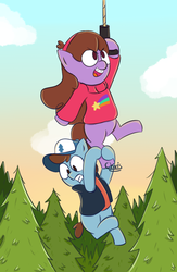 Size: 650x1000 | Tagged: safe, artist:chrisrainicorn, pony, dipper pines, duo, grappling hook, gravity falls, mabel pines, male, newbie artist training grounds, ponified