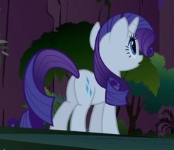 Size: 388x336 | Tagged: safe, screencap, rarity, pony, unicorn, friendship is magic, g4, butt, cropped, everfree forest, female, frown, looking up, mare, open mouth, plot, solo