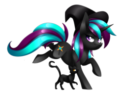 Size: 1024x772 | Tagged: safe, artist:scarlet-spectrum, oc, oc only, oc:witch light, black cat, commission, hat, simple background, smiling, transparent background, witch hat