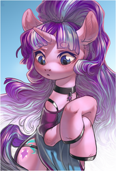 Size: 735x1080 | Tagged: safe, artist:locksto, starlight glimmer, pony, unicorn, semi-anthro, g4, beanbrows, beautiful, bipedal, charm, clothes, collar, colored hooves, crossed hooves, cute, cutie mark collar, dress, ear fluff, eyebrows, female, glimmerbetes, mare, panties, ponytail, side slit, solo, thong, underwear