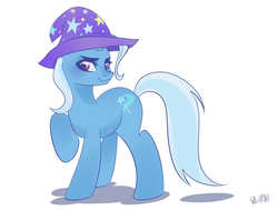 Size: 1280x969 | Tagged: safe, artist:felczipony, trixie, pony, unicorn, g4, female, mare, signature, simple background, smiling, solo