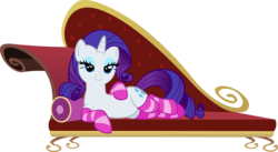 Size: 3000x1646 | Tagged: safe, artist:doctor-g, rarity, bedroom eyes, clothes, couch, draw me like one of your french girls, female, lidded eyes, simple background, socks, solo, striped socks, transparent background, vector