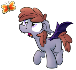 Size: 2308x2132 | Tagged: safe, artist:moemneop, oc, oc only, oc:lukida, bat pony, butterfly, pony, female, filly, high res, solo, spread wings