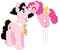 Size: 800x673 | Tagged: safe, artist:ellisarts, pinkie pie, oc, oc:gotcha, g4, concept, father and daughter, female, filly, groucho marx, ponified, pronking, tail bow