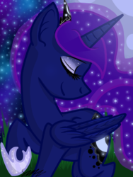 Size: 768x1024 | Tagged: safe, artist:barkmist, princess luna, g4, eyes closed, female, raised hoof, solo