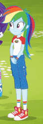 Size: 145x419 | Tagged: safe, screencap, rainbow dash, equestria girls, g4, my little pony equestria girls: legend of everfree, animated, converse, cropped, female, hand on hip, shoes
