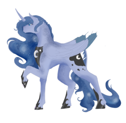 Size: 2693x2630 | Tagged: safe, artist:becomethepotato, princess luna, classical unicorn, g4, female, high res, horn, leonine tail, raised hoof, simple background, solo