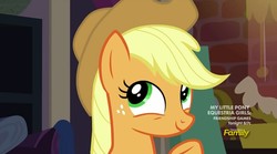 Size: 1199x666 | Tagged: safe, screencap, applejack, earth pony, pony, g4, made in manehattan, discovery family logo, female, mare, solo