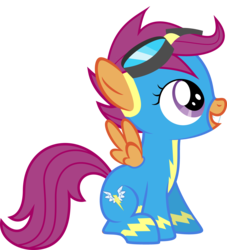 Size: 4050x4469 | Tagged: safe, artist:baronbronie, scootaloo, pegasus, pony, g4, absurd resolution, aviator goggles, clothes, cute, cutealoo, female, filly, foal, goggles, grin, gritted teeth, simple background, sitting, smiling, solo, spread wings, teeth, transparent background, vector, wings, wonderbolts uniform