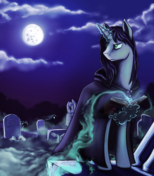 Size: 886x1013 | Tagged: safe, artist:28gooddays, pony, unicorn, book, dark magic, grave, magic