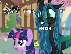 Size: 650x499 | Tagged: safe, artist:mixermike622, edit, queen chrysalis, twilight sparkle, alicorn, pony, tumblr:ask fluffle puff, g4, gritted teeth, text, that is my fetish, twilight sparkle (alicorn)