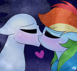 Size: 1024x951 | Tagged: safe, artist:northlights8, rainbow dash, soarin', pony, g4, blushing, female, heart, kissing, male, ship:soarindash, shipping, straight